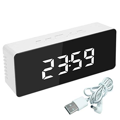 LED Digitaler Wecker, Knopf Digitalspiegel Nachttische, mit USB-Temperaturkalender Schlummerfunktion Kinderwecker, Blau