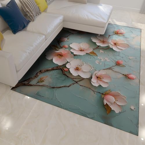 Tapis antidérapant lavable pour chambre style fleurs roses - 3