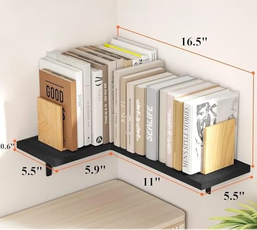 Image of Dime Store Modern Engineered Wood Corner Wall Shelf Set for Living Room & Bedroom - Floating Corner Shelves with Metal Brackets - Storage & Display Shelves for Home Decor, Office & Kitchen (Black)