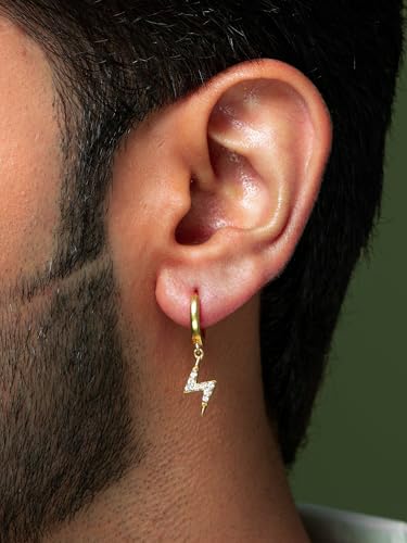 Image of ORIONZ Hoop Earrings for Men & Boys (1 Piece) - 925 Sterling Silver - Gift for Birthday Anniversary - 18k Gold Plated Jewellery - Men Fashion
