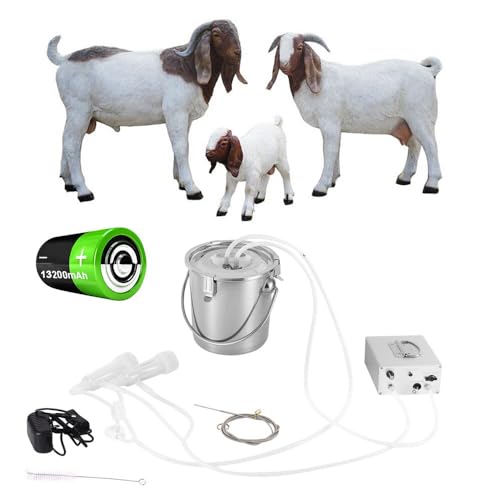 3L Goat Electric Milking Machine Automatic Rechargeable Battery Powered Pulsation Vacuum Pump with 2 Teat Cups Stainless Steel Bucket for Goat(Battery Model)