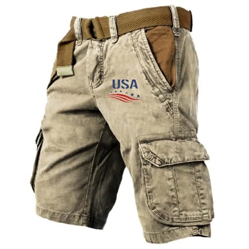 Kurze Hose Herren Sommer Vintage Kurz Jeanshose mit Gürtel Denimhose mit Taschen Verschleißfest Cargo Shorts Sportlicher Bermudajeans Loose Fit Sommerjeans Leichte Herrenjeans