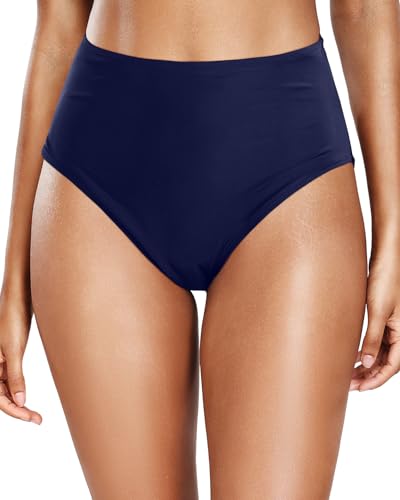 Image of Tempt Me Womens High Cut High Waisted Bikini Bottoms Tummy Control Bathing Suit Bottoms Swim Bottom Swimsuit Bottom