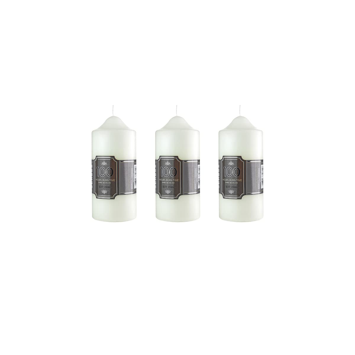 Pillar Candles Pack of 3 Long Burning Large Candle 7cm x 16cm with 100 Hours Burn Time - Dripless, Smokeless, Unscented Church Candles - Ideal for Weddings, Spa and Parties