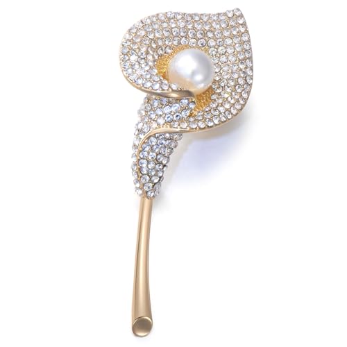 Image of 14K Gold-Plated Flower Brooch Pins Crystal Rhinestone Flower Brooch Pin Accessories Christmas Birthday Gift for Women
