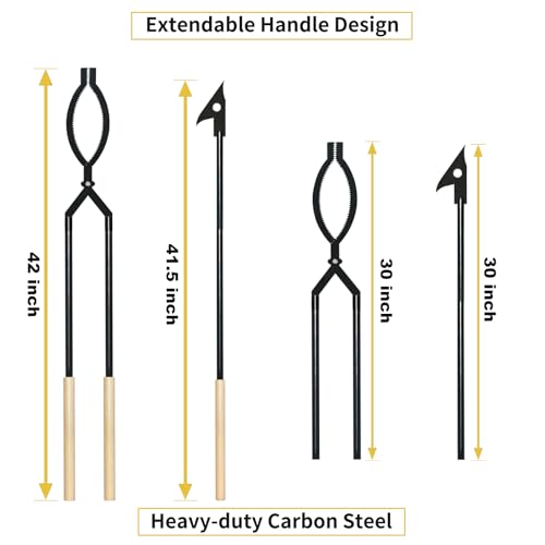 42" Fire Tongs Firewood Log Grabbers and Fire Poker Set, Portable Detachable Heavy Duty Large Fire Tongs Fire Poker Tools Set for Fire Pit, Fireplace, Camping, Bonfires Outdoor/Indoor - Image 3