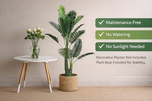 Image of 5 Feet Artificial Palm Tree | Realistic Lush Green Leaves | Indoor & Outdoor Tropical Decor | Height 150 cm | Maintenance-Free Faux Plant for Home, Office, Garden