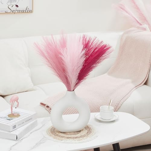 Image of Serwalin Hot Pink & Blush & Pink Pampas Grass Decor, 17.7 Inch 6pcs Faux Pampas Grass, Artificial Pampas Grass for Wedding Table Centerpieces Decoration