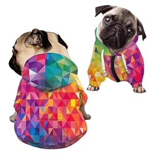 Howilath Sweatshirts for Dogs Gradient Geometric Print Streetwear Hooded Clothes Warm Winter Tracksuits Pet Costume – L