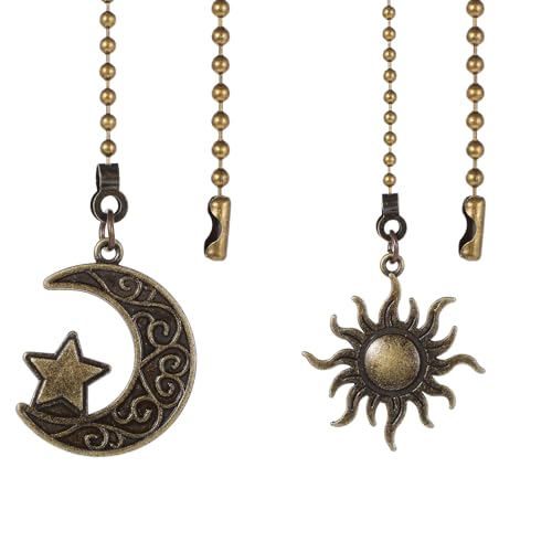 Image of Mabor Ceiling Fan Pull Chain, 2 Pack Ceiling Fan Chain Extenders Totem Bohemia Pendant Extension Decorative 3mm Beaded Ball Chain Extender Ornament with Connector Moon and Sun