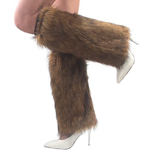 Image of Womens Fluffy Faux Fur Leg Warmers Cozy Fuzzy Long Boot Cuffs Covers