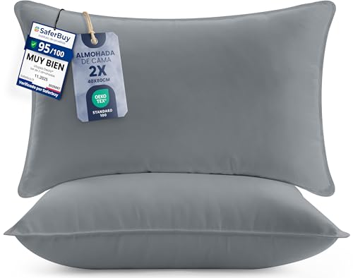 Utopia Bedding Almohadas (2 Unidades), 40 x 80 cm Almohadas de Primera, Fibra Hueca Virgen Siliconada, Almohadas Suave de Fácil Cuidado (Gris)