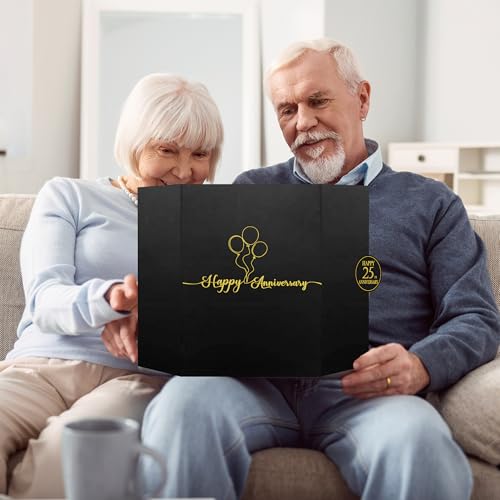 Image of DARUNAXY Black Gold 25th Anniversary Party Decorations, Happy 25th Anniversary Alternative Signature Guest Book for Parents Cheers to 25 Years Gifts 25 Anniversary Signing Card Board Party Supplies