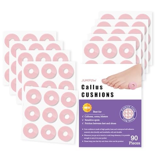 JUMPOW Corn Cushions, Corn Removers for Feet, Oval Callus Pads, Soft Foam Callus Cushions, Corn Protectors, Self-Stick Adhesive Cushions, Relief Calluses, Corns, Blisters, Heel Frictions (Round-S)