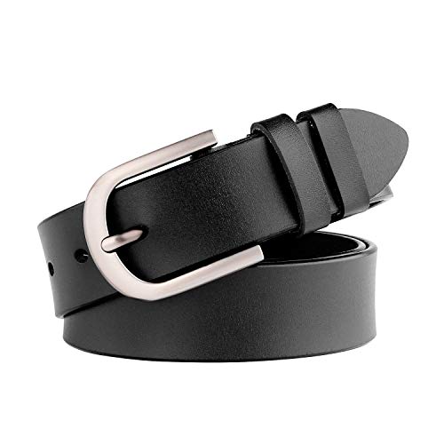 Image of WHIPPY Women Leather Belt for Jeans Pants Dresses Black Ladies Waist Belt with Pin Buckle