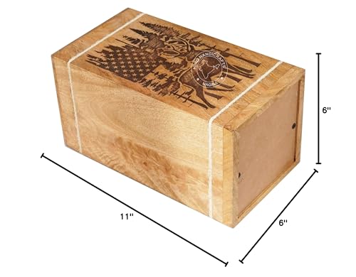 Image of Handcrafted Floral Engraved Wooden Urns for Human Ashes Adult Large - Cremation Urn for Ashes - Burial Urn for Columbarium - Funeral Urn Box (Buck Deer 4, 250 LB - Hardwood)