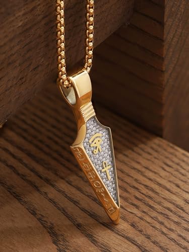 HAQUIL Arrowhead Necklace, Stainless Steel Eye of Horus Ankh Hieroglyphic Arrowhead Pendant, Box Chain, Egyptian Jewelry Gifts4