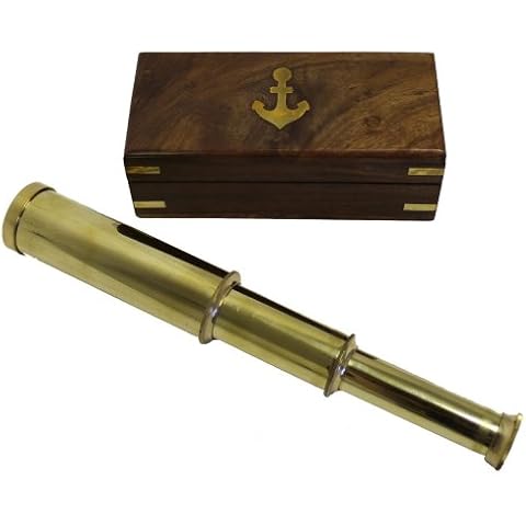 Brass 9" Handheld Brass Telescope Nautical Pirate Spy Glass with Box Rustic Vintage Home Decor Gifts Cover