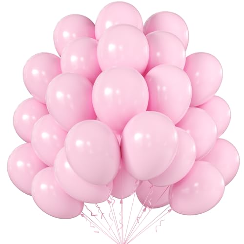 Image of KALOR 12 Inch Pastel Pink Balloons, 50 Pcs Latex Helium Macaron Balloons for Kid's Birthday Party, Baby Shower, Wedding, Graduate Party Decorations