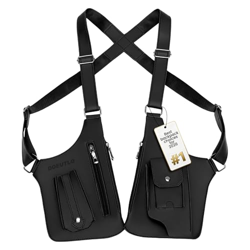 Leather Double Shoulder Armpit Bag for Men Underarm Concealed Rover The Holste Vest for Mens Adjustable Leather Bag (Black)