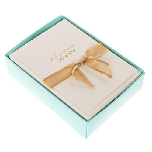 Image of Graphique Wedding Thank You Cards, Mr. & Mrs., Pack of 10 Cards with Envelopes, Blank Inside, Gold Foil Embossing, La Petite Press Collection Boxed Set, 3.25 inch x 4.75 inch