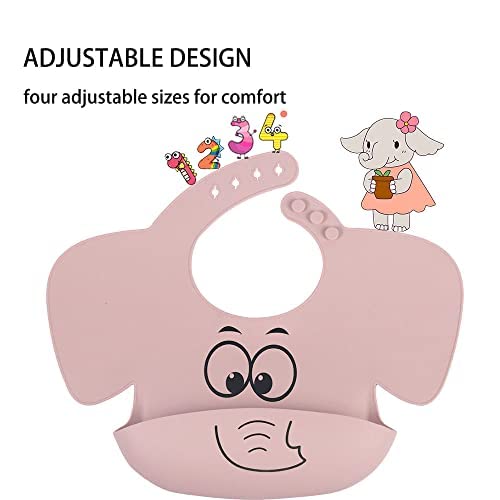 5-Piece Silicone Baby Feeding Tableware Set, Silicone Divided Plates With Suction, Adjustable Silicone Bib, Straw Sippy Cup With Lid, Fork And Spoon, Toddler Self Feeding Eating Supplies Set (Pink) #TOP1