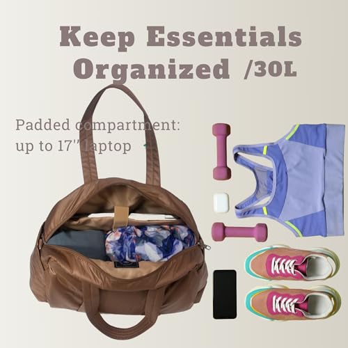 SUNNY BIRD Gym Duffel Bag for Women, Weekender Overnight Bag for Travel (Tan)3