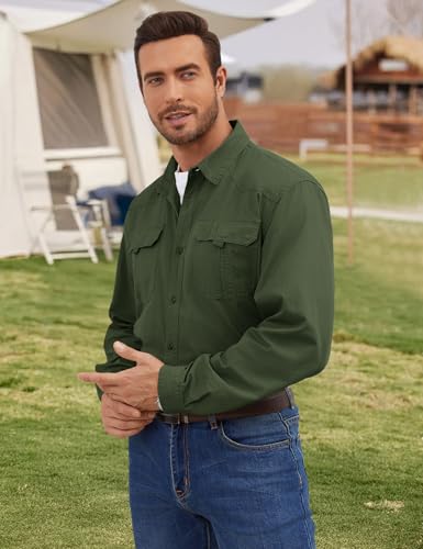 Flygo Long Sleeve Work Shirts for Men Casual Cotton Button Down Western Cowboy Cargo Shirt for Hiking Safari Camping4