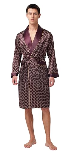 Image of TONY AND CANDICE Men's Satin Robe Lightweight Long Sleeve Silk Kimono Bathrobe with Shorts Set Sleepwear