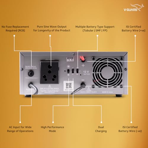 Image of V-Guard Smart Pro 1200s Solar Inverter | 1000VA / 12V Pure Sine Wave | Smart IoT with Mobile App Control | LED Display | Easy Installation | Reliable Power Backup | 3-Year Warranty