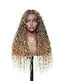 JALIZA 24' Glueless Pre Cut HD Full Elastic Lace Lightweight Ready-To-Go Human Hair Boho Box Braided Wig Boho Curls for Black Women, 100 Strands, Honey Blond