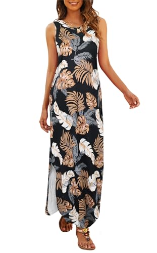Image of Hount Women's Casual Summer Sleeveless Dress Loose Split Maxi Dresses with Pockets