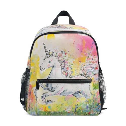 Wudan unicorns Running in The Meadow Girls Kids Backpack Bottle Pockets Childrens Kids Bookbags for Amusement Park S