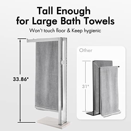 Kes Standing Towel Rack With Heavy Marble Base, Double L-Shape Towel Stand For Bathroom Floor, Modern Towel Drying Rack Sus304 Stainless Steel Brushed Finish, Bth227-2 #TOP1
