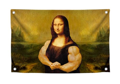 Mona Lisa Funny Flag 3x5 Ft - Durable Man Cave Wall Polyester Flags with 4 Brass Grommets - College Dorm Room Decor Tapestry - Mem Single Sided Flag for Indoor and Outdoor - Party Posters for Holliday