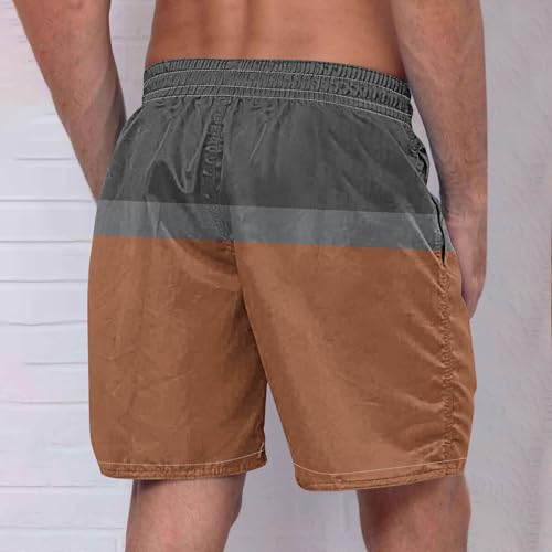 Ctreela Mens Boho Print Beach Shorts Above Knee Swimming Trunks Fashion Color Block Casual Cruise Shorts with Elastic Waist2