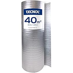 Persianas En Aluminio Para Fachadas TECNOL Tecnotermic - Aislante Térmico Reflexivo para Frío y Calor, Aislamiento Termico Profesional para Furgonetas, Caravanas, Ventanas, Radiadores, Suelos, Techos, Fachadas, Rollo 40m2(33,3m x 120cm)