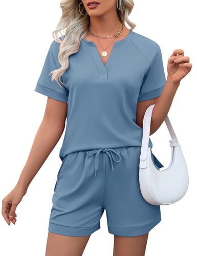 Image of LOMON Womens Two Piece Sets Summer Lounge Sets Sweatsuit Shorts Set Casual Matching Sets