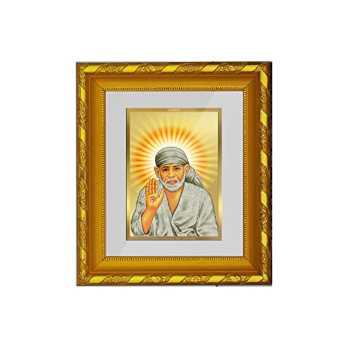 Image of Diviniti Shirdi Sai Baba Gold Plated Wall Photo Frame, Table Decor| DG Frame 103 Size 1 and 24K Gold Plated Foil| Religious Photo Frame Idol For Pooja, Gifts Items (16.5 CM X 15.5 CM)