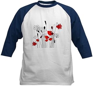 CafePress Red Poppies and Hearts Baseball Jersey Kids Cotton Baseball Jersey, 3/4 Raglan Sleeve Shirt
