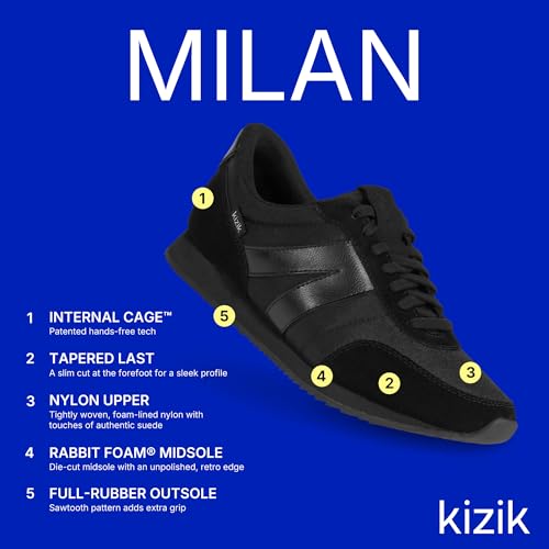 Image of Kizik Slip On Sneakers: Milan - Comfortable, Retro Nylon & Suede, Mens & Womens Walking Shoes with Arch Support, Hands Free Convenience, Wear All-Day