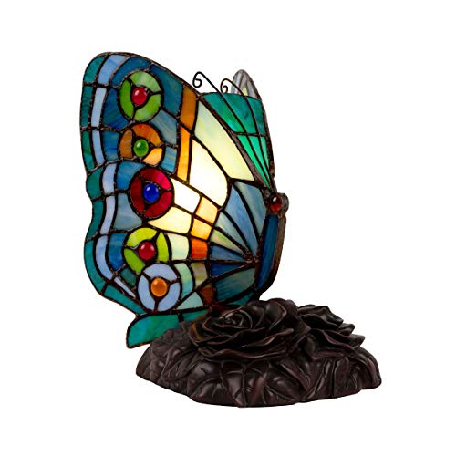 Home Tiffany Style Butterfly Lamp-Stained Glass Table Or Desk Light Led Bulb Included-Vintage Look Colorful Accent Decor By Lavish (Rounded Wings) #TOP7