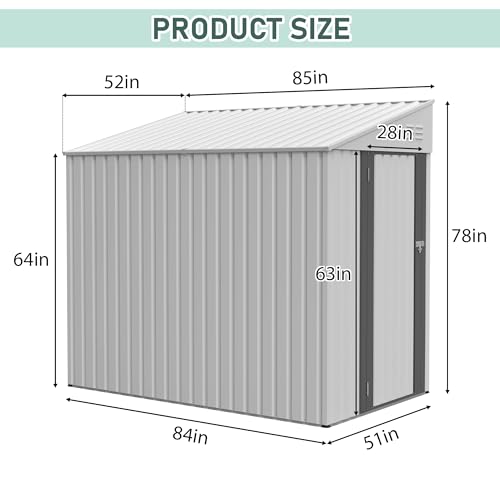 Image of YOPTO 4x7 FT Outdoor Storage Shed,Metal Lean to Storage Shed with Reinforced Beams,All Weather Waterproof Garden Tool House W /Lockable Door and Reversible Installation,for Backyard,Patio,Lawn,White