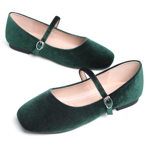 Image of TN TANGNEST Leather Flats for Women Retro Mary Jane Flats | Comfortable Square Toe Slip On Flats with Buckle Strap, Soft Work Flats Office Shoes