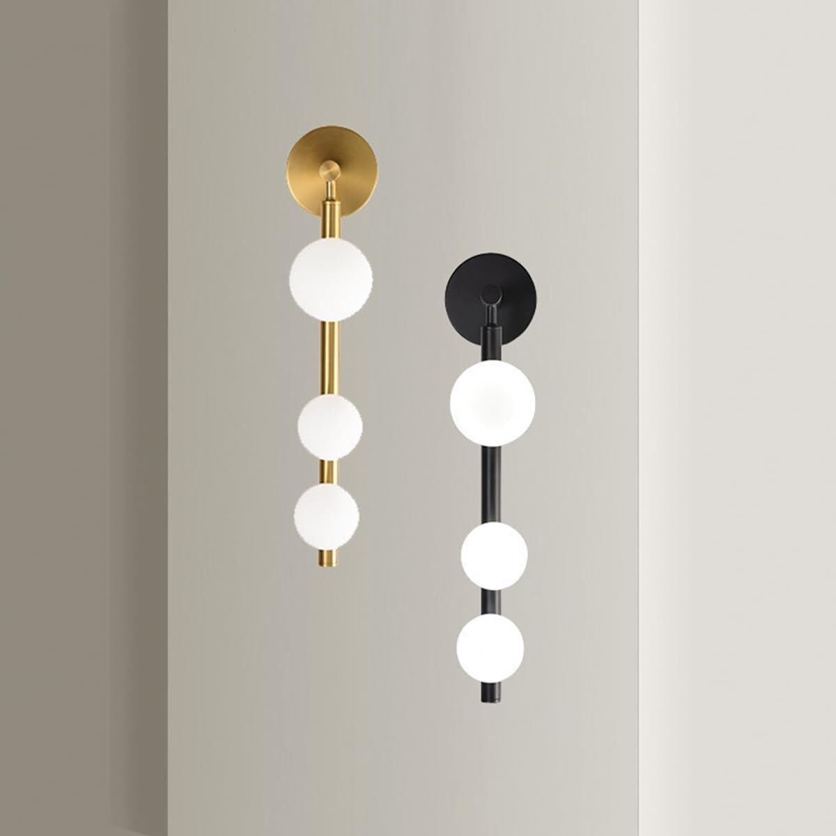 Nordic 3-Light Glass Wall Light Bathroom Mirror Front Wall Lamp Indoor Decorative Wall Sconces Creative Indoor Bedside Reading Wall Mount Lamp with Creamy White Glass for Living Room Bedroom