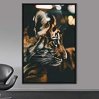 Framed Canvas Wall Art Tiger Cub Animals Cheetah Dramatic Living Room Multicolor Photography - 16x24 inches