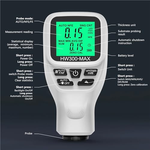Medidor de espesor para pintura automotriz HW300MAXWhite miniatura 3