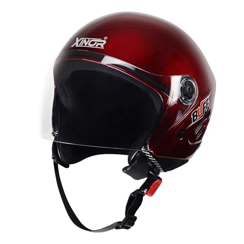 Image of Buff Open Face Helmet for Men & Women | ISI Certified is 4151 | Lightweight Bike Helmet with Clear Visor & Adjustable Strap for Scooter Motorcycle - Medium
