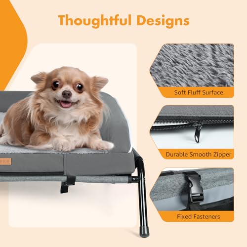 Lekespring Orthopädisches Hundebett Mittelgroße Hunde, 2-in-1 Hundebett Outdoor Kleine Hunde, Hundesofa mit Eierförmiger Kistenschaum, Waschbar Flauschig Dog Bed Hundematratze, Grau(S)