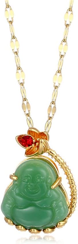 tenghong2021Buddha CZ Gold Chain Pendant Blue Green Jade Buddha Necklace Gold Color Link Chain Crystal Amulet Necklace for Women Men Jewelry